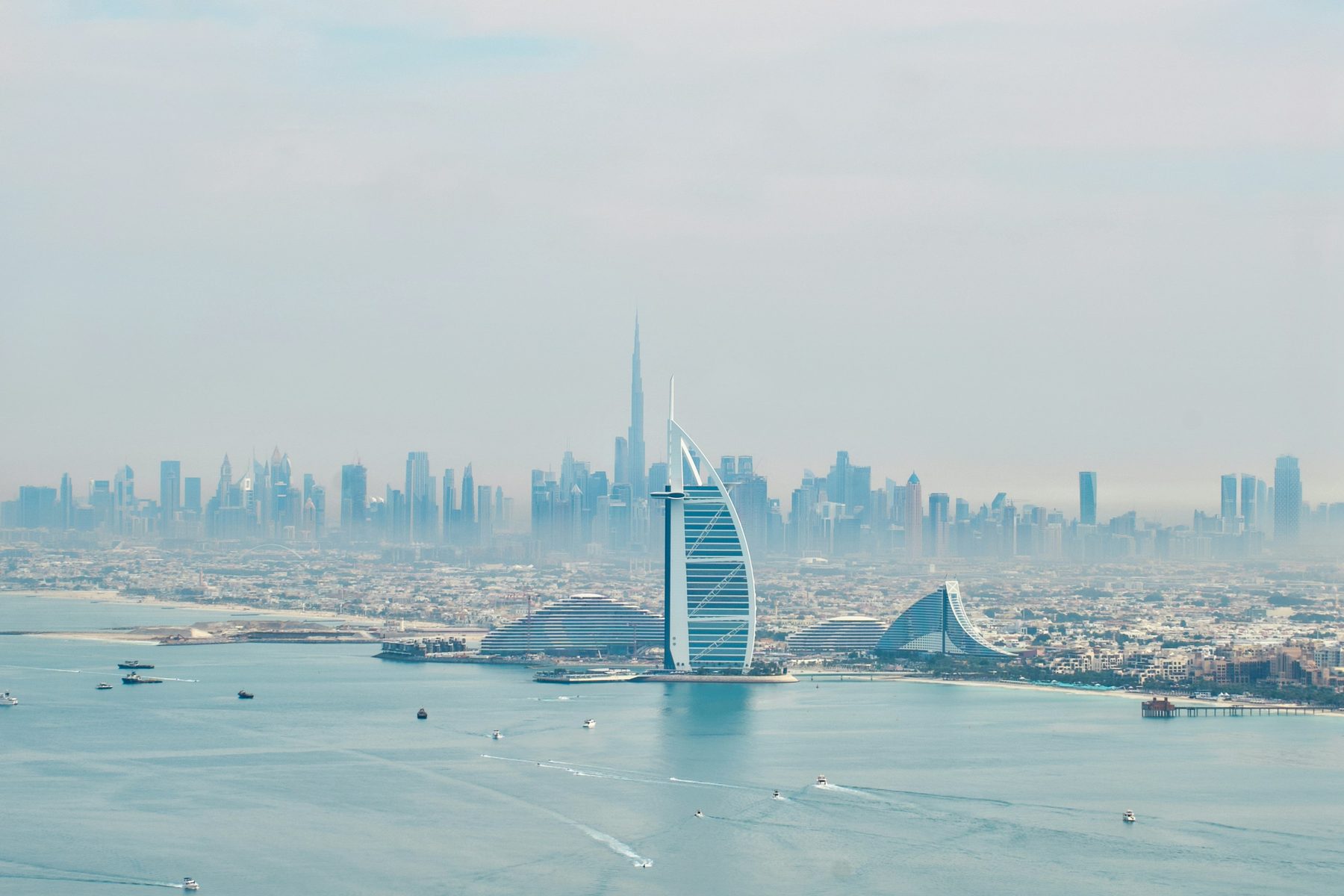 Dubai Marina district viewed from the sea, one of the neighbouring lifestyle destinations